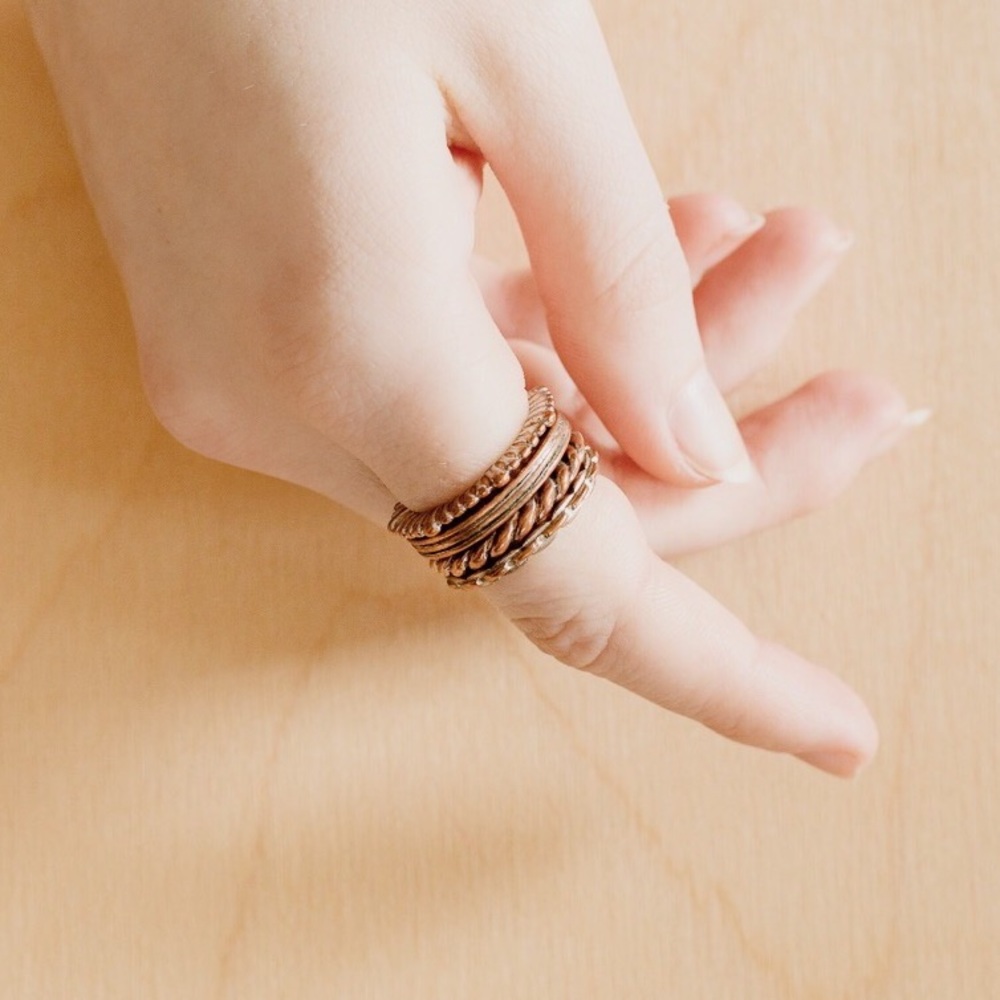 Metal Stacking Pattern Ring Set Bronze Or Copper - image 1